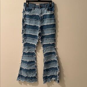 Frayed Blue Flare Jeans